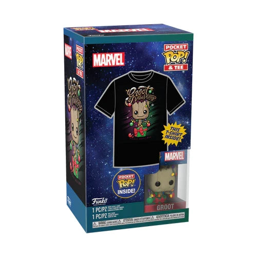 Funko LES GARDIENS DE LA GALAXIE - Pocket POP - Holiday Groot + T-shirt – Marvel