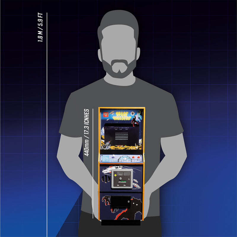 Máquina arcade de Space Invaders de un cuarto de tamaño + Moneda.
