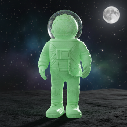 Globo di neve gigante con astronauta verde