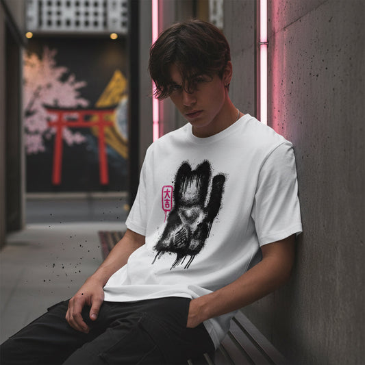 Camiseta blanca Rocket Man - Lucky Cat Spray