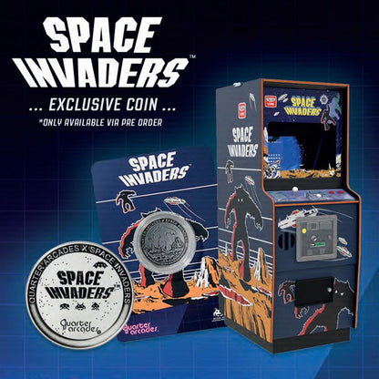 Máquina arcade de Space Invaders de un cuarto de tamaño + Moneda.