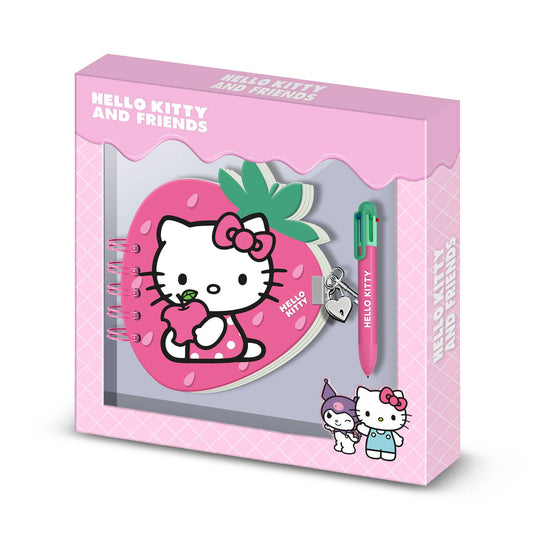 Pack Journal Fraise +Stylo 6 Couleurs Hello Kitty - Fraise