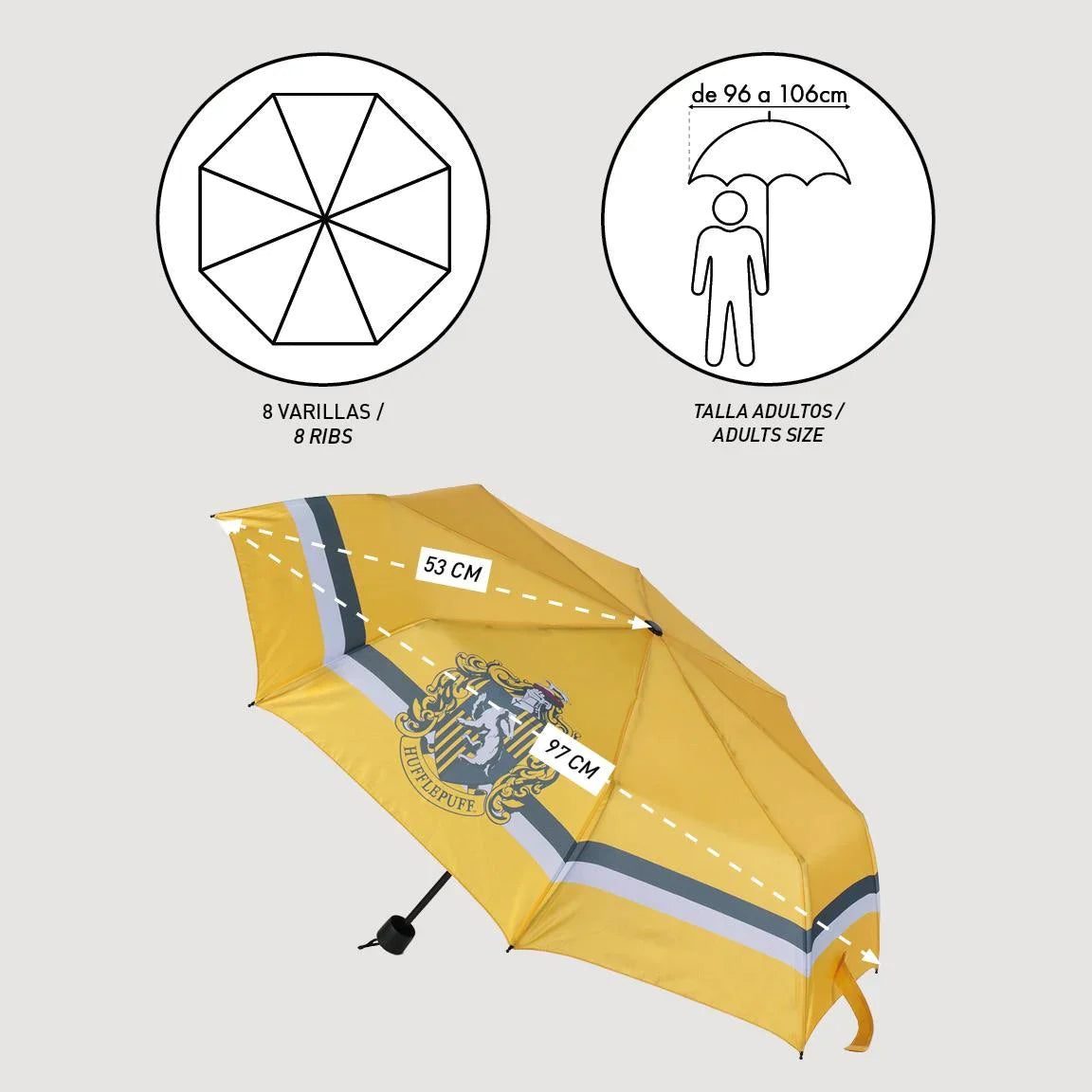 HARRY POTTER Poufsouffle Parapluie Pliable 53 cm Cerda – Univers rétro