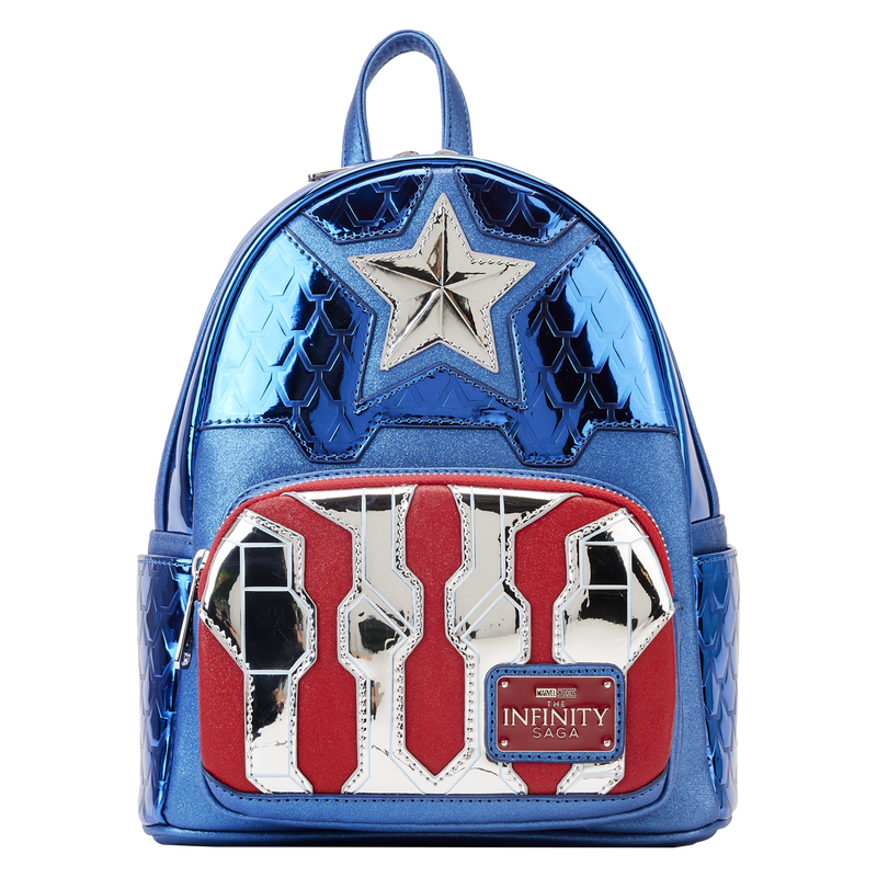 MARVEL Shine Captain America Cosplay Mini Sac à Dos Loungefly Marvel Metallic Captain America Cosplay Mini Backpack