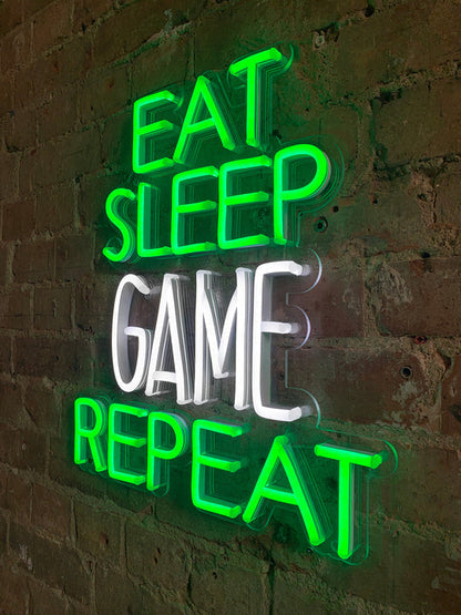 Eat Sleep Game Repeat Neon Mural
