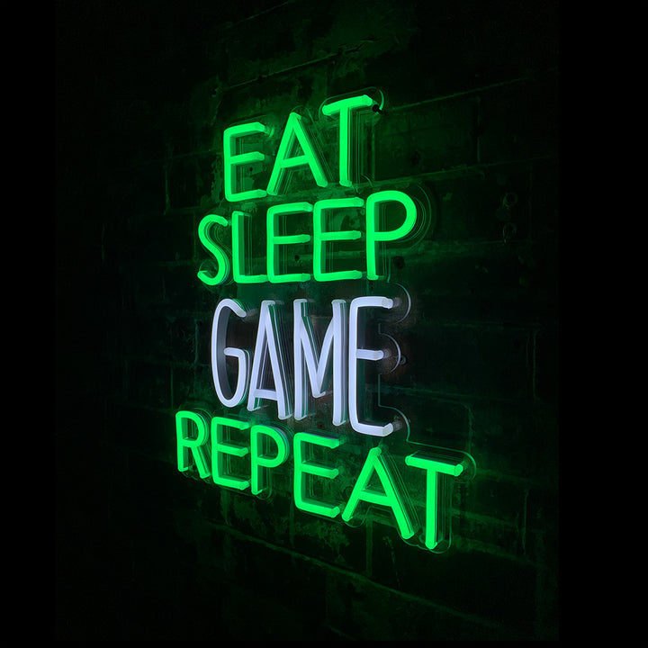 Eat Sleep Game Repeat Neon Mural